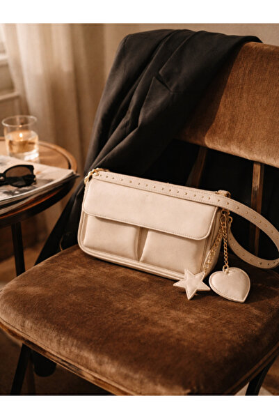 Juvis Luna Mini Zarif Charm Takılan Suni Deri Çift Askılı Krem Bej Kadın Omuz...