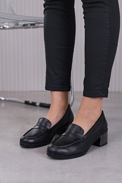 Stil Durağı نموذج e5613 حذاء بكعب جلدي أصلي بارتفاع 5 سم أسود