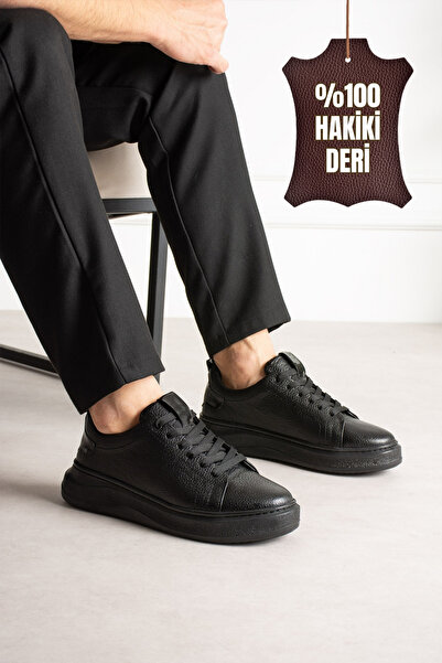 Victoris Atlas Genuine Leather Black Men's Classic Lace-Up Black Thick Sole C...