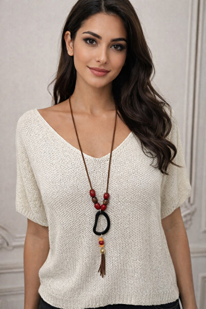 AGORATEKSTİL Bluză de damă cu mânecă scurtă, mercerizată, cu colier cadou