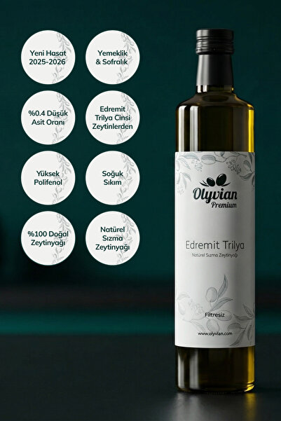 Olyvian Premium Edremit & Trilya Cinsi Zeytinler 750 ml Soğuk Sıkım Doğal Nat...