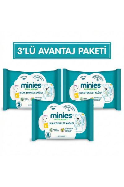 Minies Islak Tuvalet Kağıdı 60'Lı * 3 ADET