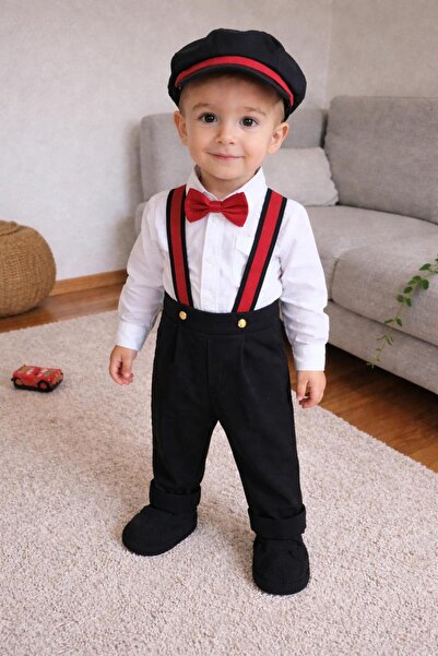 AgTasarım Siyah Kırmızı Doğum Günü Konsept Salopet Takım