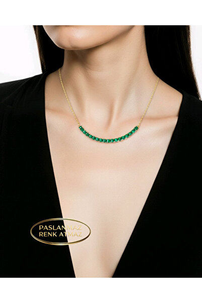 stainless steell 316 L قلادة نسائية من الفولاذ باللون الأخضر الذهبي مرصّع بال...