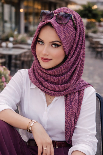 Aişe tesettür Mor Taba Puanlı Köpük Şapka Şal