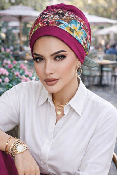 Aişe tesettür Готова черешова шапка с цветна лента