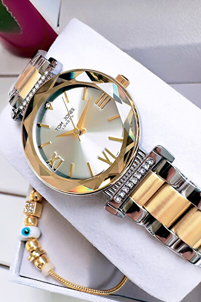Tom Jones Kadın Kol Saati 3 Atm Su Geçirmez Gold Renk Çelik Kordon Bileklik H...