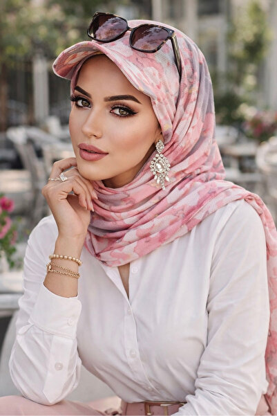 Aişe tesettür Σάλι με καπέλο μπαντάνα με γκρι σχέδιο σε σκόνη