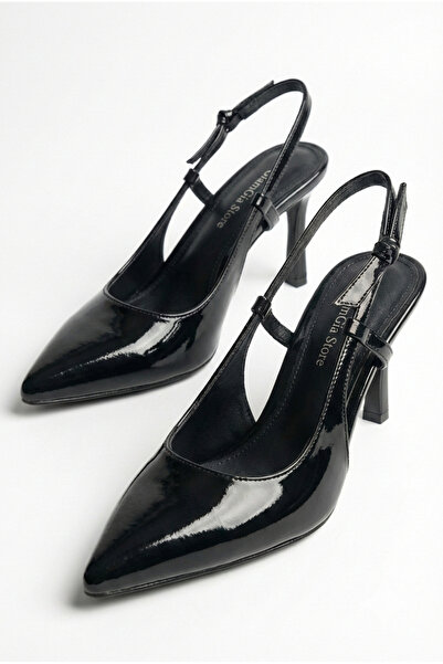 GİAMGİA STORE Rugan Bantlı Topuklu Kadın Stiletto | Siyah Kahve Rugan Kemerli...