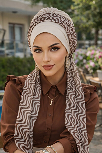 Aişe tesettür Bonnet de eșarfă cu model de puncte osoase