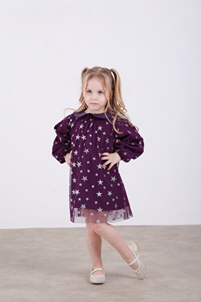 le petit sole Kız Çocuk Yıldız Baskılı Elbise