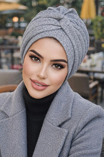 Aişe tesettür Gri Melanj Burgu Detaylı Bone