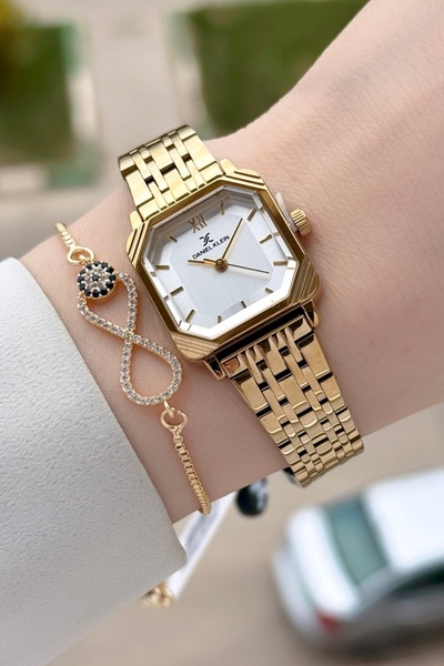 Daniel Klein Gold Hediye Paketli 23 Mm Kare Kadın Kol Saati ve Bileklik