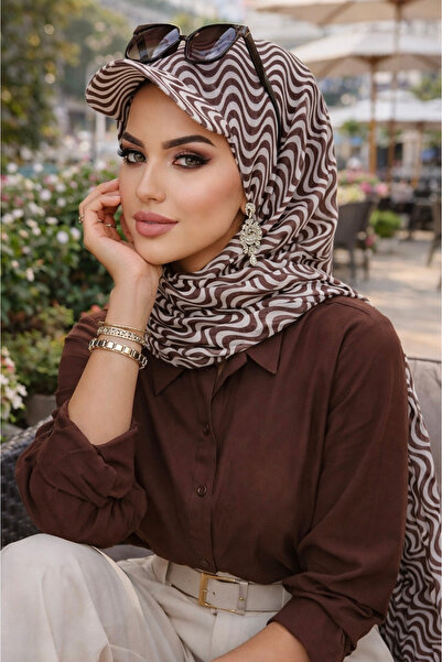 Aişe tesettür Smeđa kapa sa spiralnim uzorkom, bandana, šal