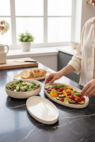 Onedekor 3'lü Porselen Gold Modern Sufii Salata Kayık Kase Seti