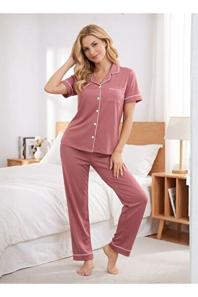 Comfort طقم بيجاما نسائي بأزرار أمامية – ملابس نوم ناعمة بأكمام قصيرة وقصة قص...