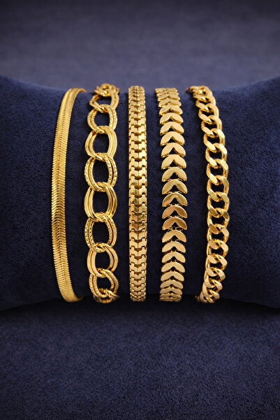 Crc Bijuteri سوار نسائي ذهبي اللون مكون من 5 قطع