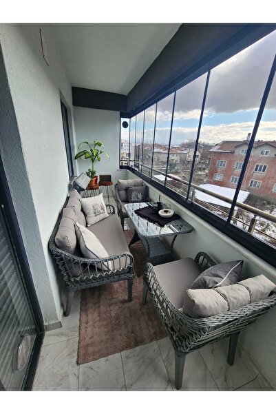 Tu Tienda KAŞ GALVANİZLİ 2+1+1+SEHPA BAHÇE BALKON MOBİLYASI,GRİ RATTAN/GRİ KUMAŞ