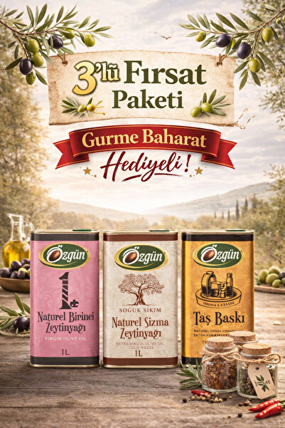 ÖZGÜN ZEYTİN & ZEYTİNYAĞI Zeytinyağı Lezzet 3lüsü (TAŞ BASKI-NATUREL SIZMA-NA...