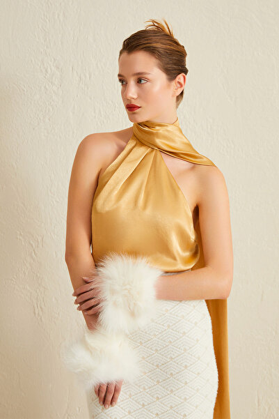 Jus De Pommes GOLD BOYUNDAN BAĞLAMALI SIRT DEKOLTELİ BLUZ