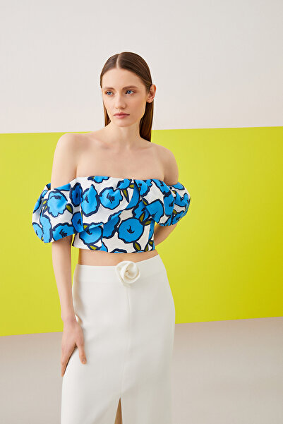 Jus De Pommes ÇİÇEK DESENLİ STRAPLEZ DÜŞÜK BALON KOLLU BÜSTİYER