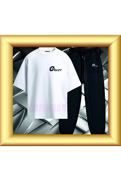 HOFFNUNG Unisex Casual Short Sleeve Set with Crazy Hoffning Print Outdoor Spr...