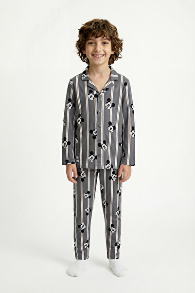 Penti Set de pijamale pentru băieți, gri, Mickey Fam, cu mânecă lungă și nast...