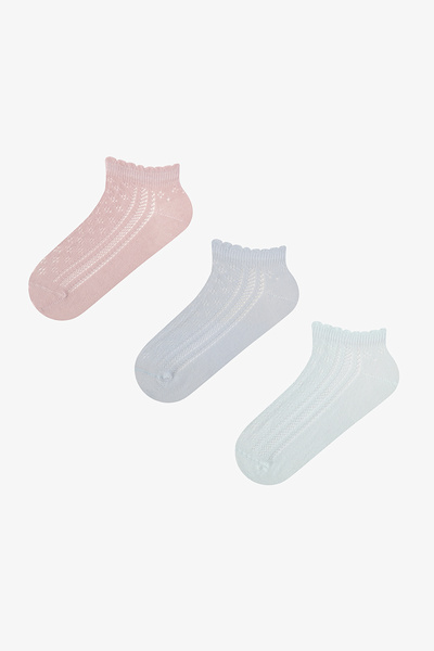 Penti 3 Pairs of Cotton Openwork Ruffle Booties Socks