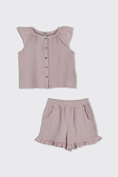 Panço Kız Bebek Müslin Pembe 2'li Takım