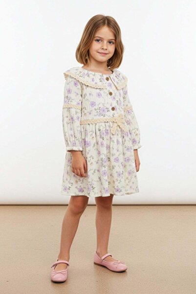 Fulla Moda 100% бавовняна сукня з мереживною комірцем для дівчинки