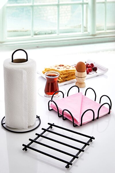 İLİVA طقم حامل مناديل حامل مناديل أسود مكون من 3 قطع باللون الأسود من الفولاذ...