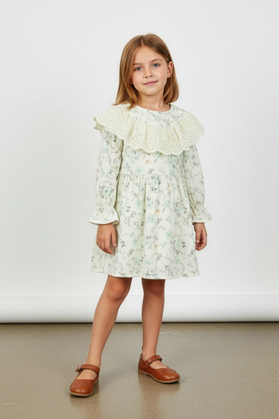 Fulla Moda 100% Cotton Floral Lace Girls' Dress