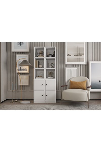 Nettrends 4 Kapakli Rafli Kitaplik 65 cm Beyaz Ktp-1284-ç