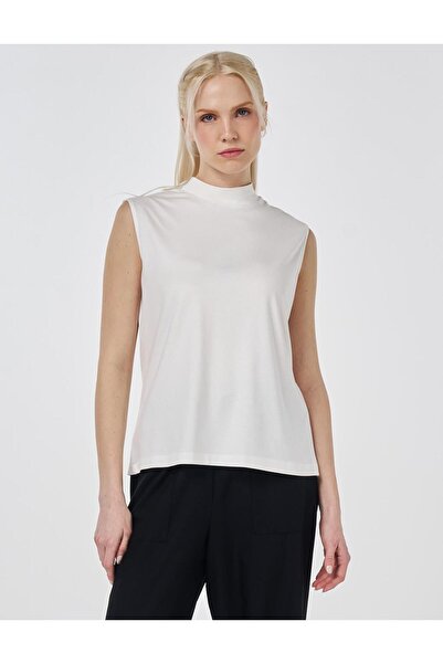 Kayra Short Stand Collar Viscose T-Shirt Optical White