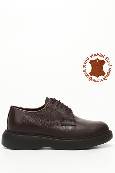 GÖNDERİ(R) حذاء كلاسيكي من الجلد الطبيعي برباط باللون العنابي للرجال