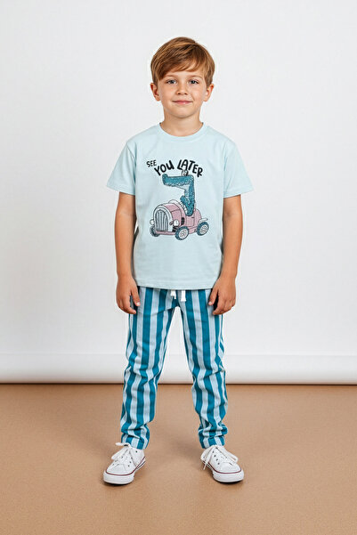 Fulla Moda 100% Cotton Printed Striped Boys' 2-Piece Set