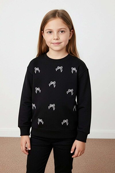 Fulla Moda Bowknot Embroidered Stoned Girls' Sweatshirt