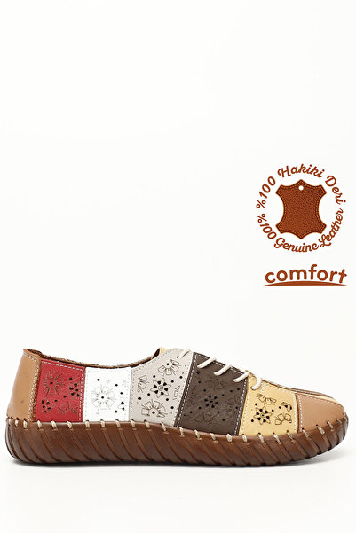 GÖNDERİ(R) حذاء نسائي مريح من الجلد الطبيعي برباط بلون الخردل