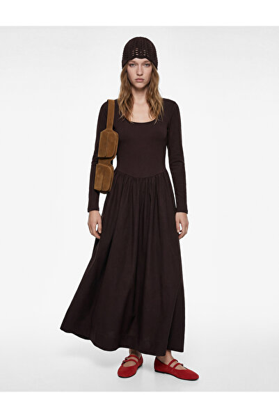 Koton Άνετο μακρυμάνικο φόρεμα μάξι με λαιμόκοψη και γραμμή Α