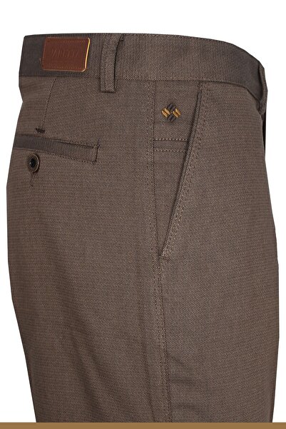 Varetta Erkek Kahverengi Klasik Kesim Armürlü Likralı Keten Pantolon