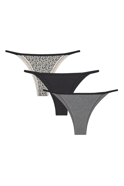 Penti Chiloți brazilieni multicolori din bumbac Melange, pachet de 3