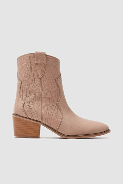 TOGO Nude Bej Hakiki Deri Kadın Western Bot [060082]