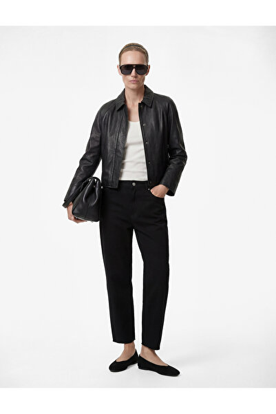 Koton High Waist Pocketed Buttoned Cotton Straight Leg Denim Trousers - Mom S...