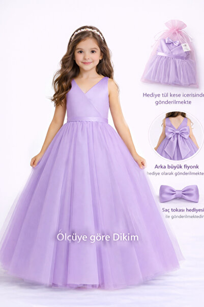 SUNEH Rochie de aniversare pentru fete, liliac, cu drapaj înfășurat