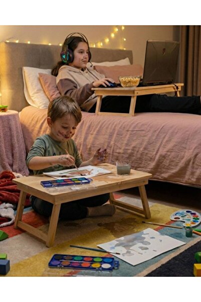 El yapım Safir Masif Ahşap Katlanabilir Kucak Sehpası İskandinav Bohem Pratik...