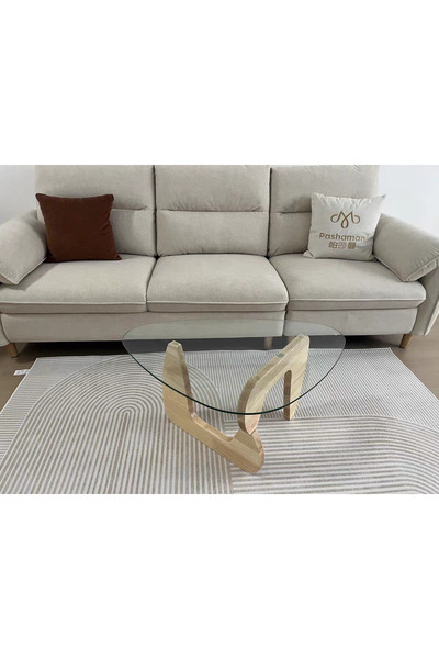 mumtaz sa Clear Glass Coffee Table 92×65×40 cm Small Tea Table with Wooden Base