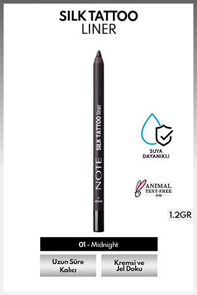 NOTE Silk Tattoo Liner Suya Dayanıklı İpeksi Jel Göz Kalemi - 01 Midnight - S...