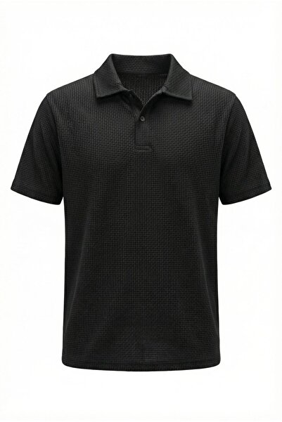 Valiberta Embossed Patterned Polo Collar Buttoned Soft Slim Men's T-Shirt - B...