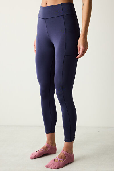 Penti Colanți cu buzunar Indigo cu talie înaltă până la gleznă