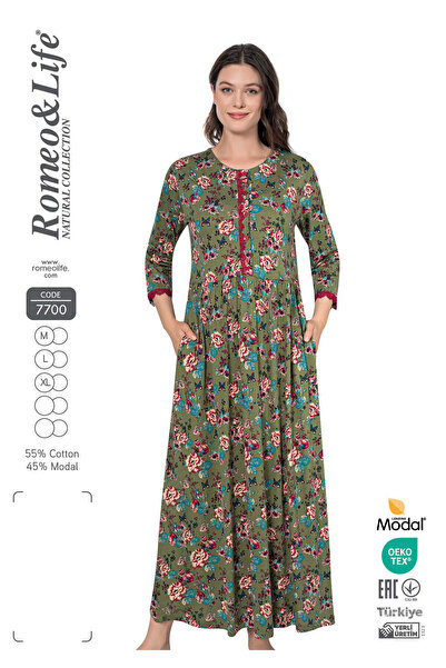 ROMEO LİFE Rochie lungă cu model din țesătură modală din bumbac pentru femei ...